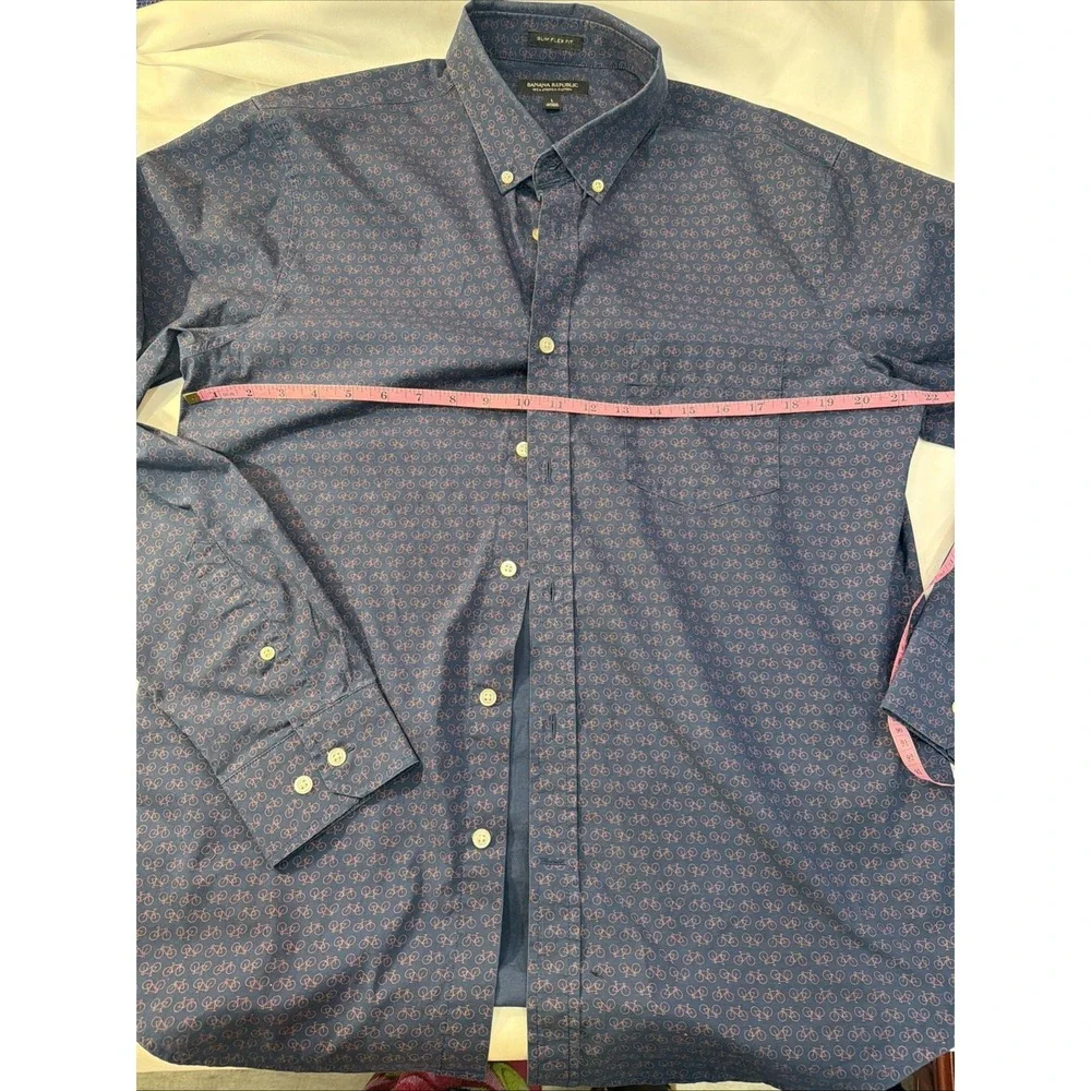 Banana Republic Tech Stretch Shirt Mens Large Blue‎ Long Sleeves Bicycles 430